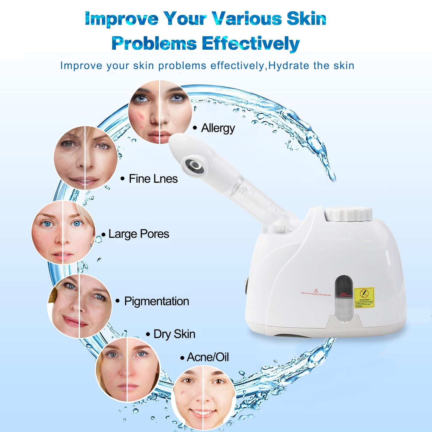 Facial Mist Steamer,YOKYAK Facial Steamers with 360° Rotatable Sprayer, Face Steamer for Facial Deep Cleaning, Hot Mist Humidifier Steam for Face Spa Sinuses Moisturizing, Homeuse or Salon