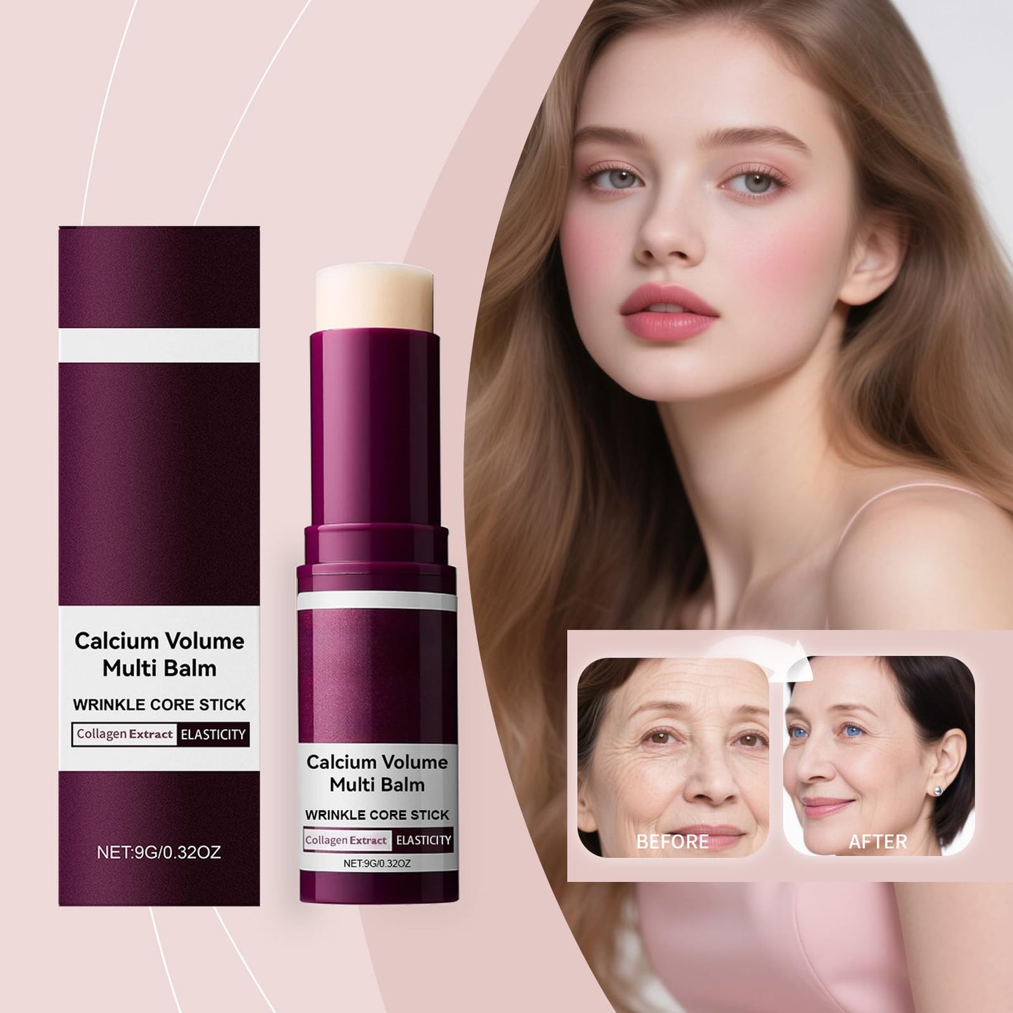 Calcium Volume Multi Balm | 9g Collagen Moisturizing Stick for Face, Eyes, Neck | Hydrating & Firming Skin | Vitamin D & Elastin Enriched | For All Skin Type (2PC)
