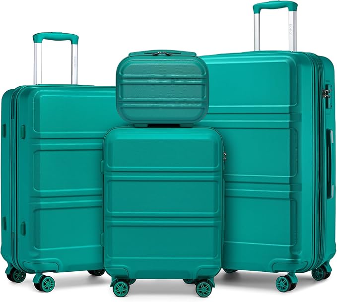 Kono 4 Piece Luggage Sets Expandable(only 28") Lightweight with Spinner Wheels TSA Lock Hardside Travel Rolling Suitcases 20in 24in 28in Carry on and 12in Mini Cosmetic Case Turquoise