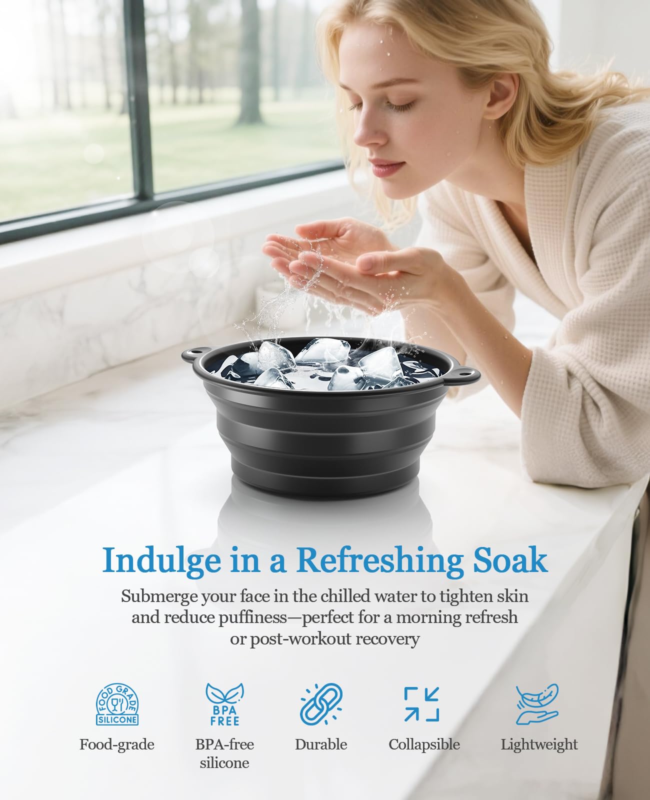 Face Ice Bath Bowl - Silicone Foldable Facial Ice Therapy Basin with Built-in Ice Tray, Cold Plunge Bowl for Skin Tightening, Puffiness Relief & Glowing Skin, Idea for Home & Travel