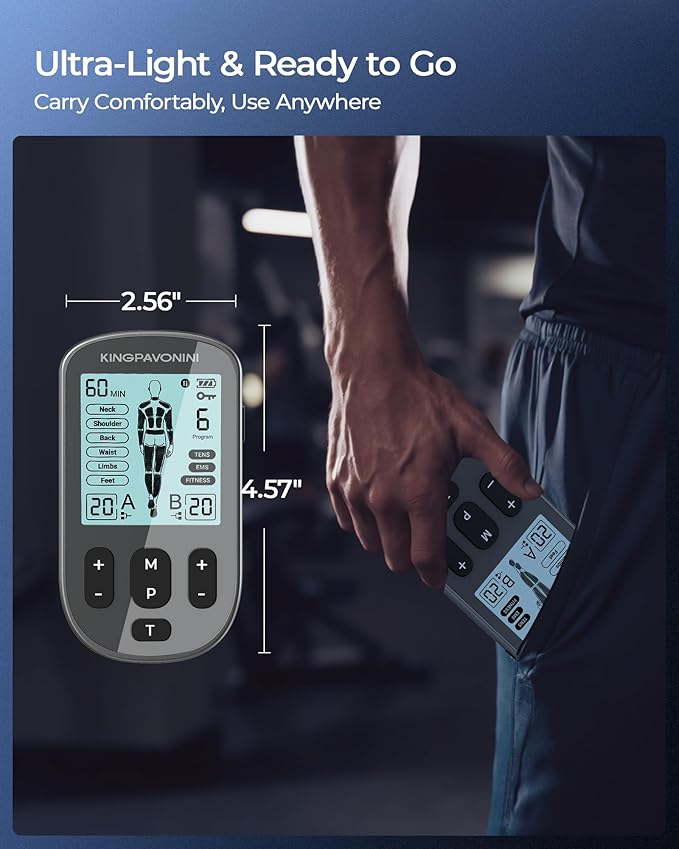 KingPavonini 3-in-1 TENS Unit Muscle Stimulator for Pain Relief Therapy, Dual Channel 36 Modes TENS Machine with 12 Pads, Rechargeable & Portable EMS Muscle Stimulator for Back, Shoulder, Neck