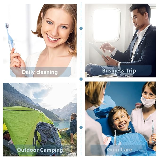 2Pcs Travel Toothbrush Kit Fold Travel Size Built-in Toothpaste Container, Including 2 Cleaner Head Soft Bristles for Camping, School, Business Trip (Blue, Pink)