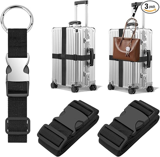 BILIONE 3Pcs Luggage Straps Set - 2 Suitcase Straps 70'' Long and 1 Add A Bag Strap, Adjustable Nylon Travel Belt TSA Approved
