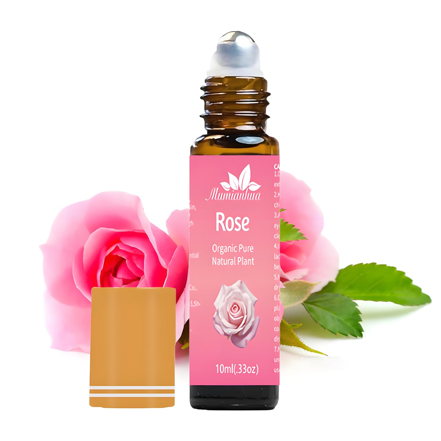 Rose Essential Oil Roll On, Mumianhua Diluted Rose Oil Touch Essential Oil, Aromatherapy Roller Oil for Skin, Body, Hair, Women,Men,Relaxation, Mood Balance, Massage 0.33 Fl Oz