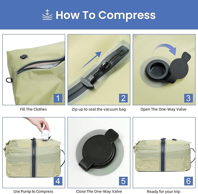 BAGAIL TPU Vacuum Bag for Travel, Reusable Compression Bag with IPX8 Waterproof Zipper, Save Space for Suitcase, Backpack and Carry on (Green, ExtraLarge, With Pump)