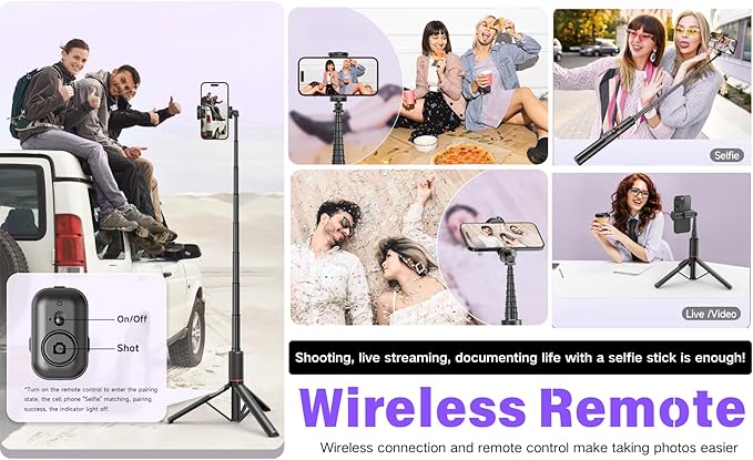 C21 53″ Travel Selfie Stick Tripod with Bluetooth 5.2 Remote – Hidden All-in-One Extendable Foldable Phone Tripod Stand for iPhone Android Vlogging TikTok YouTube Live Streaming