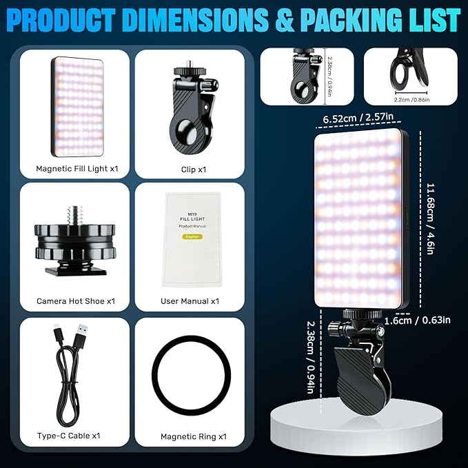 129 LED Double Side Magnetic Selfie Light for iPhone, 3000 mAh Rechargeable Phone Fill Light Clip, Adjusted 3 Light Modes for Phone iPhone Android iPad Laptop for Makeup TikTok Selfie Vlog