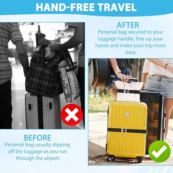 2Pcs Luggage Straps Adjustable and Elastic Equipped with Alloy Buckles Can Hold Multiple Bags Suitable Airport Tourism Suitcase Belt Easy to Operate Freeing Your Hands (Black