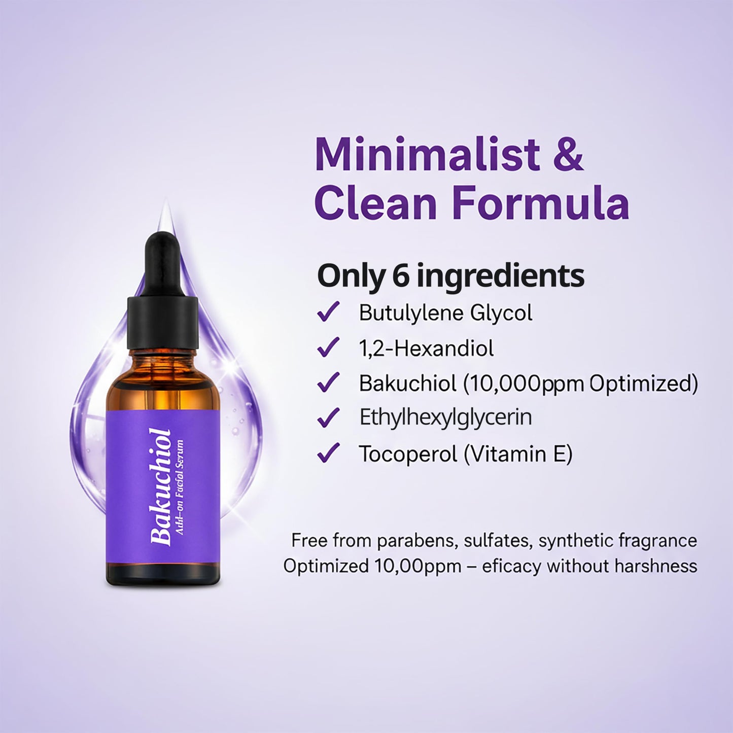 Add-on Bakuchiol Serum for Face -10,000 ppm – Korean Bakuchiol Plumping Serum - Customizable Retinol Alternative Add-On for Skincare Routines