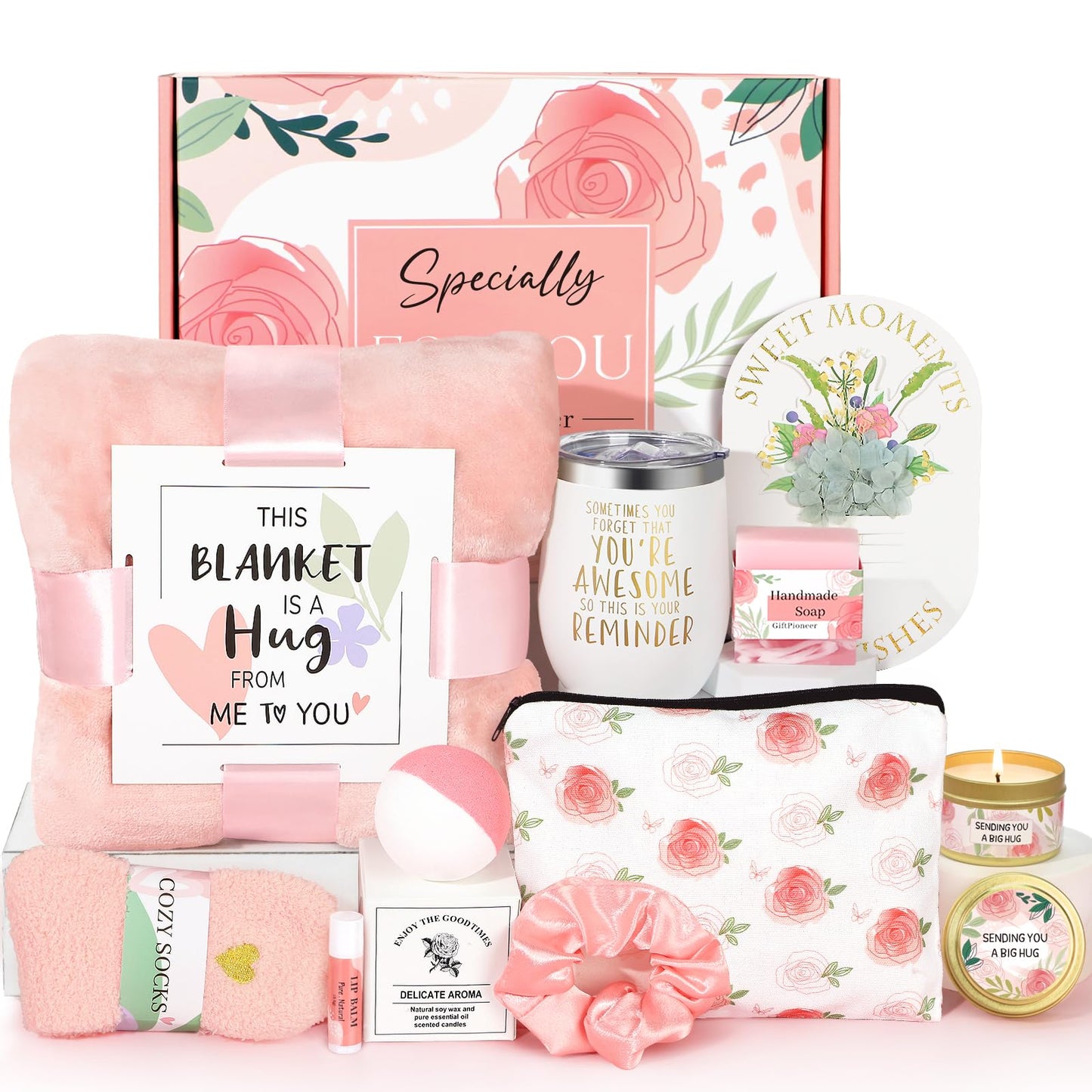Birthday Gifts for Women, Self Care Gifts for Women, Relaxing Spa Gifts Basket Care Package w/Flannel Blanket, Unique Gifts Box for Mom Her Best Friend Sister Grandma Wife