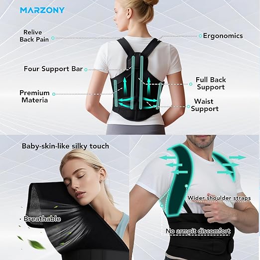 Back Brace Posture Corrector for Women and Men Comfy Shoulder Straightener, Pain Relief: Upper/Lower Back, Support for Scoliosis, Hunchback, Thoracic Spine Upgraded Breathable Full Back Support Large
