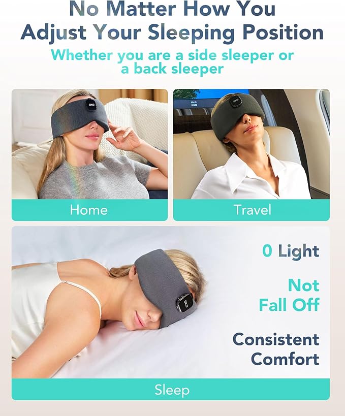 SKG White Noise Machine Eye Mask - 100% Light Blocking Sleep Mask, 27 Soothing Sounds, 3D Surround, 12H Battery Life, Portable & Easy Storage, Noise Canceling for Office & Sleeping
