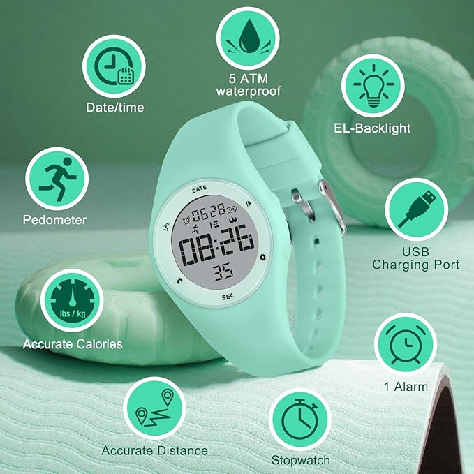 Kids Watches for Girls Boys Digital Sport Watch with Step Counter Pedometer Vibration Alarm Clock, No App Waterproof Fitness Tracker Kids Watch Boys Girls Teens Students Ages 5-16