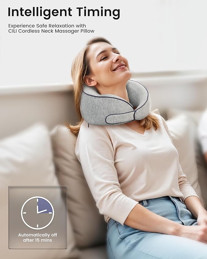 CILI Cordless Neck Massager Pillow with Heat, Shiatsu Neck Massager for Pain Relief Deep Tissue,Heated Massage Pillow for Travel,3 Adjustable Intensity,Gifts for Women Men Mom Dad