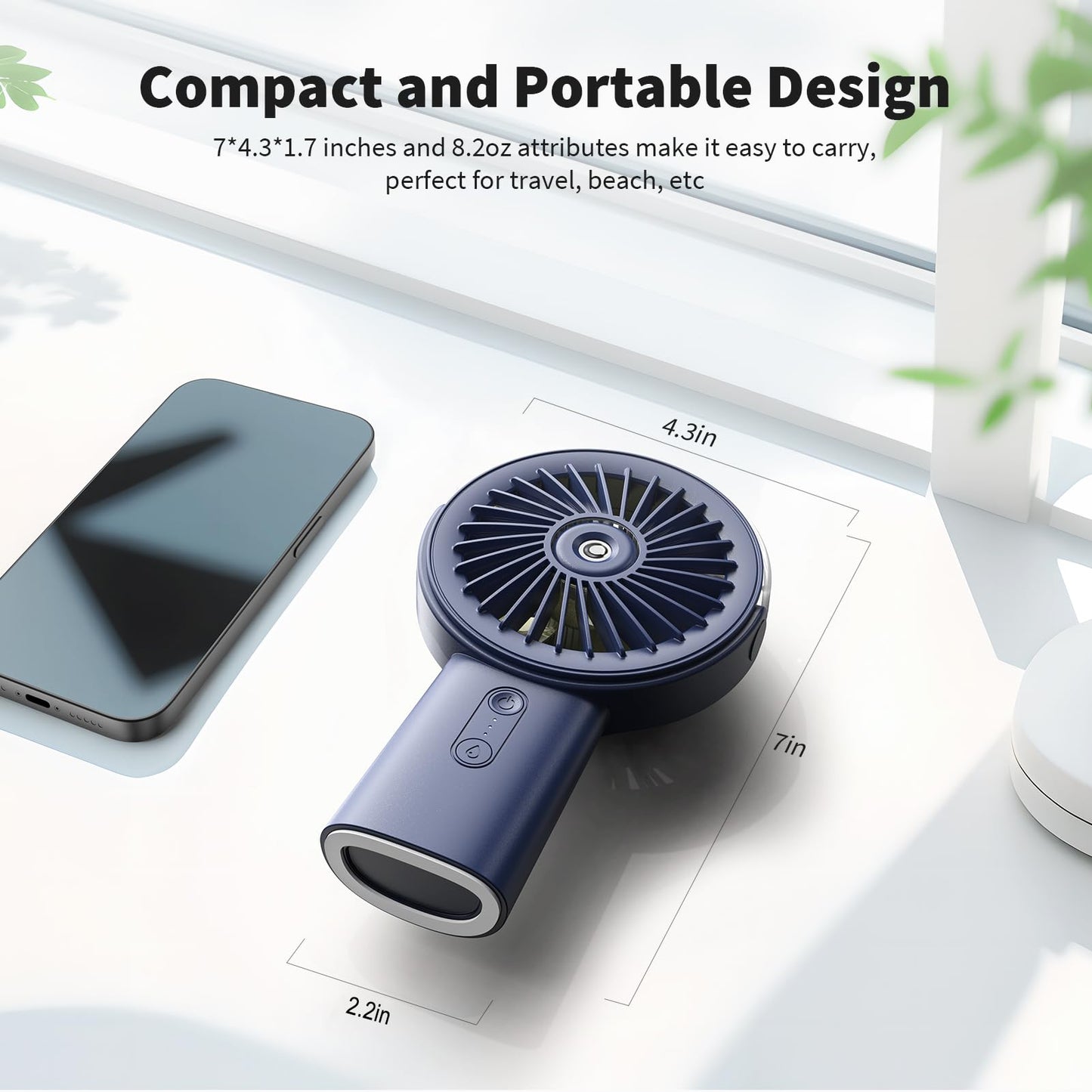 Otlonpe Rechargeable Handheld Portable Misting Fan, 4-15 Hrs Runtime, Small Personal Mist Portable Fan 4000mAh Battery Operated, Water Spray, 90° Rotatable, Power Bank, Hand Held Desk 2 IN 1 (Blue)