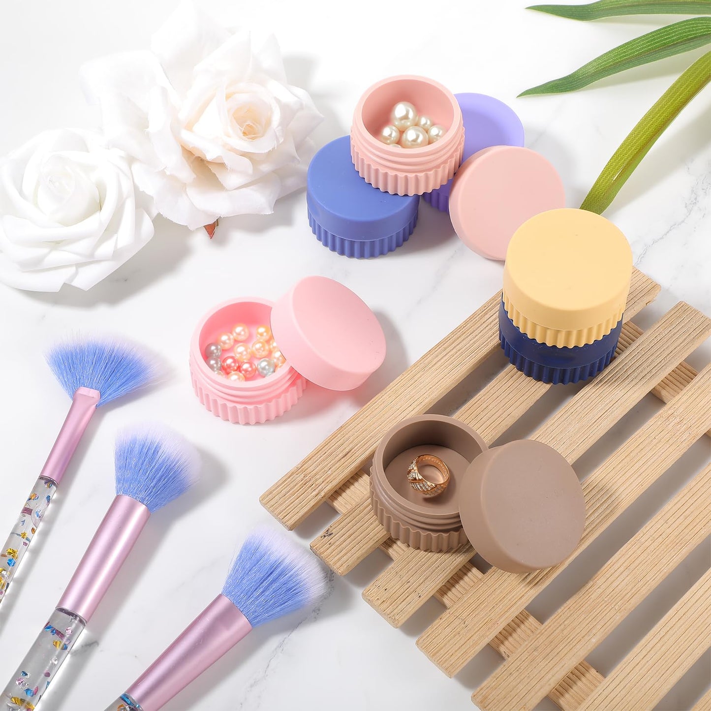 12 Pcs Small Silicone Cream Jars with Lids Travel Containers for Toiletries Mini Cosmetic Jars Refillable Travel Moisturizer Container for Makeup Face Body Hand Cream (0.7 Oz/ 20 ml)