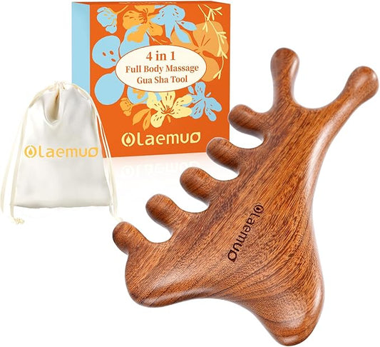 4 in 1 Gua Sha Tool for Face,Scalp Massager with Gift Box,Massage Comb for Head,Face,Eye,Neck & Body Meridian Therapy Tool for Relaxation,Natural Sandalwood