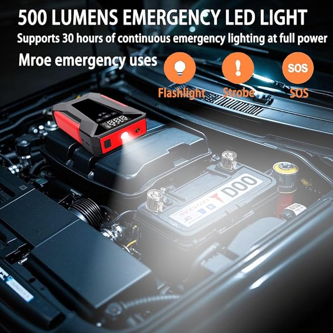 Jump Starter with Air Compressor, 4000A Car Battery Jumper Starter Portable (8L GAS/6L Diesel),12V Jump Box for Car Batter with 150 PSI Tire Inflator, Emergency LED Flashlight, 65W Fast Charger