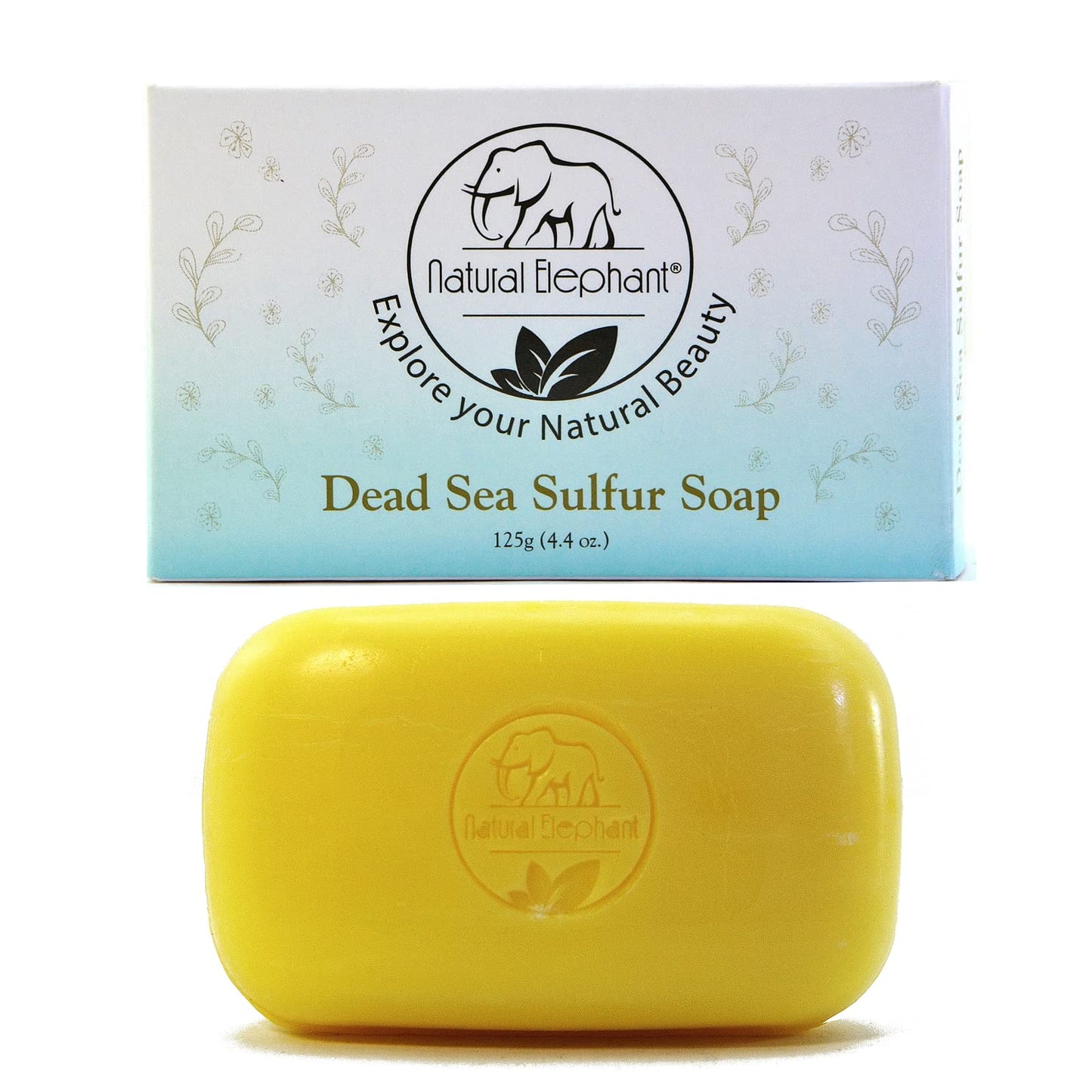 Natural Elephant Dead Sea Sulfur Soap Bar | Clarifying Face & Body Wash with Dead Sea Salt & Aloe Vera | 4.4 oz (125 g)
