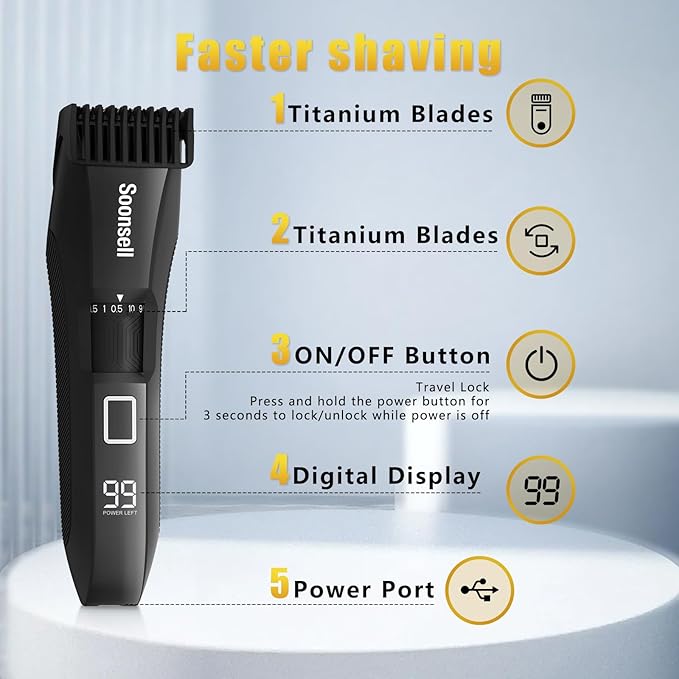 Beard Trimmer for Men, Groin & Body Hair Trimmer, Electric Shaver, Nose & Ear Hair Clippers, 4 in 1 Men's Grooming Kit, Waterproof Wet/Dry Groomer with Travel Case, LED Display