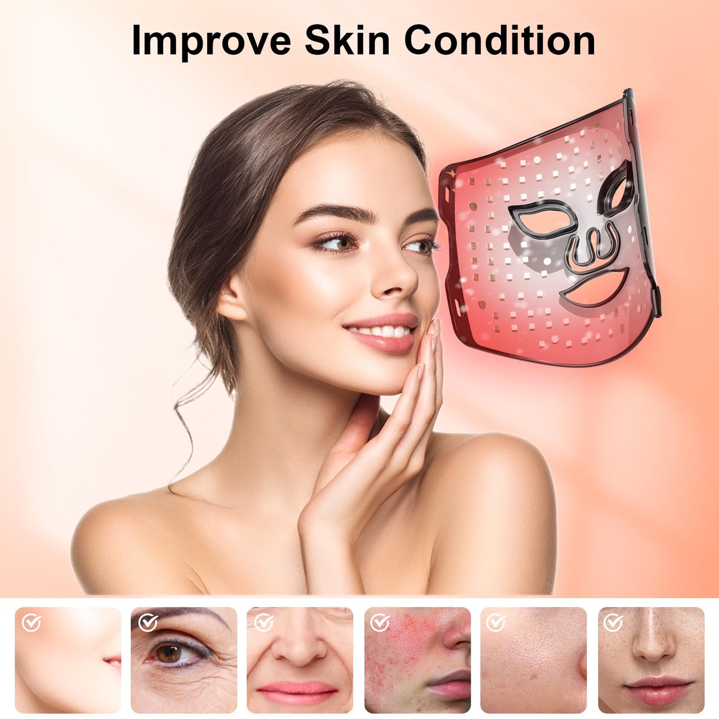 BNU Red Light Therapy for Face, 7 Modes Light Therapy Portable Led Face Mask with 105 LED Beads, 1500mAh Remote Control, Timing Function, 850NM Infrared Red Light Therapy at Home