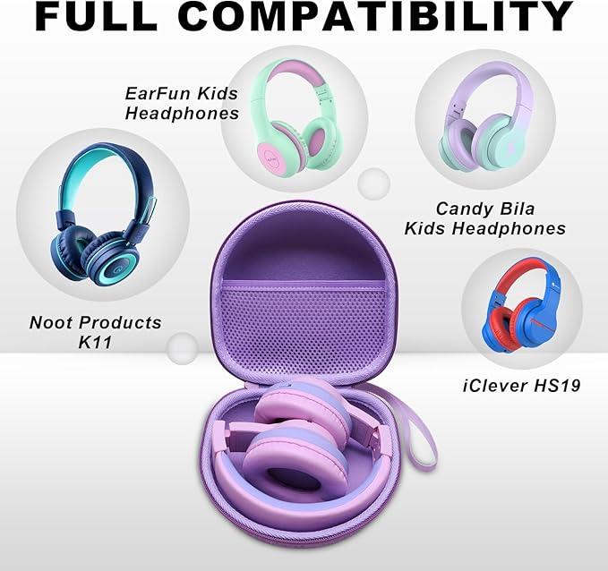 Kids Headphones Case Compatible with JoySpark/iClever BTH22 BTH12 HS19 / Candy Bila/MIDOLA MD-B01 / noot Products/EarFun/IMYB Foldable Kid Headphone for School, Purple (Case Only)