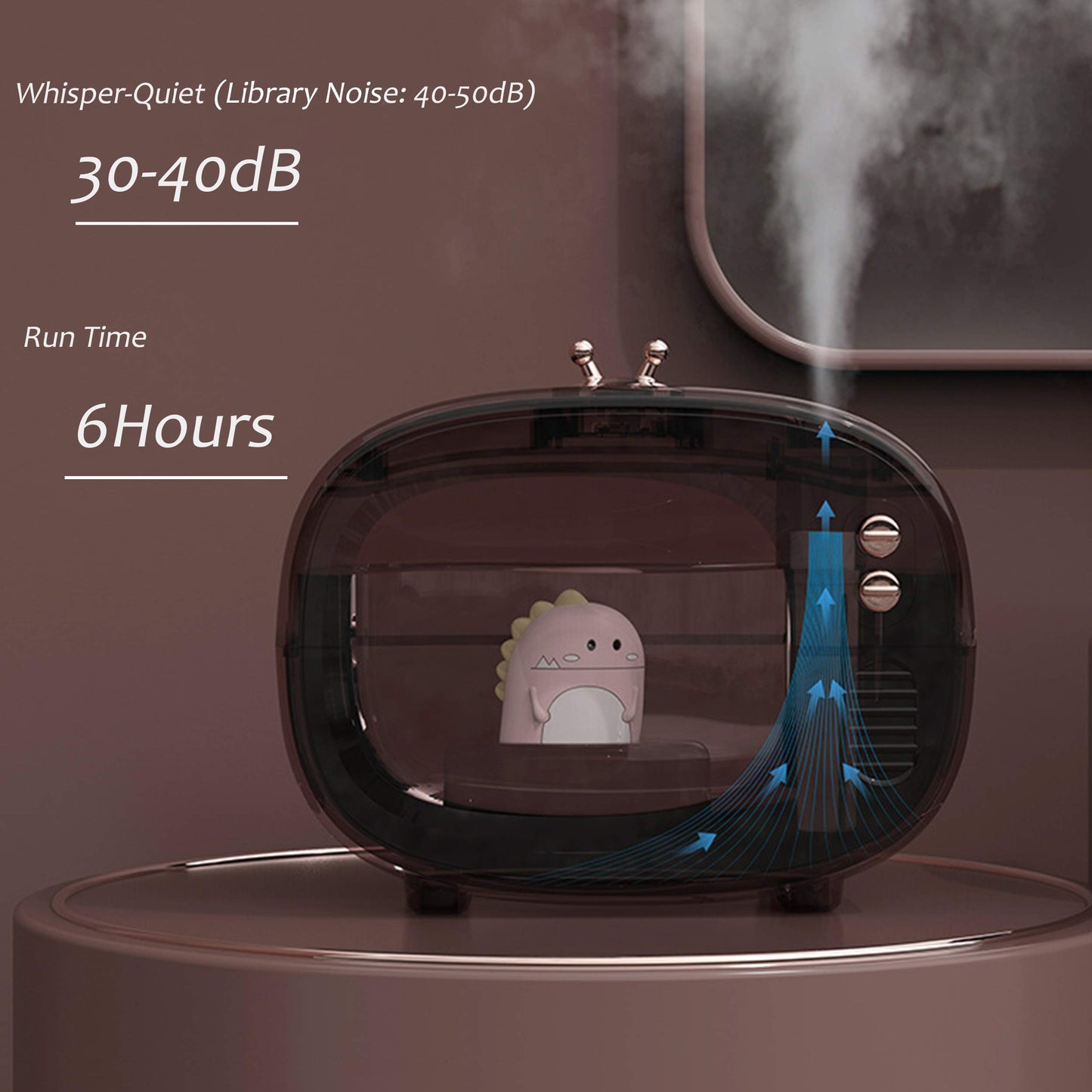 Cool Mist Animal Humidifiers, LED Nightlights, Mini Cute USB Humidifier, 30dB Whisper-Quiet, 400ML, 800mAh Wireless, USB Charging for Bedroom(White)