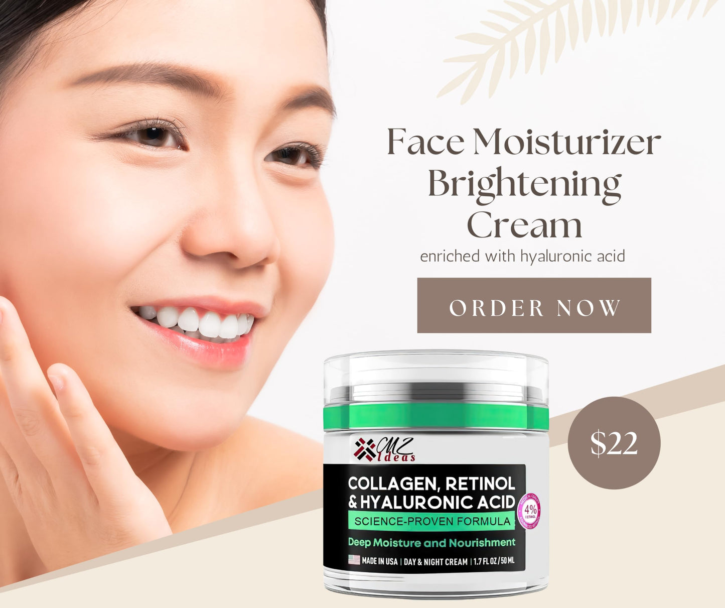 Collagen Retinol & Hyaluronic Acid Face Cream – Anti-Aging Wrinkle Repair Moisturizer for Face, Neck & Décolleté – Deep Hydration & Firming – Made in USA – 1.7 fl oz