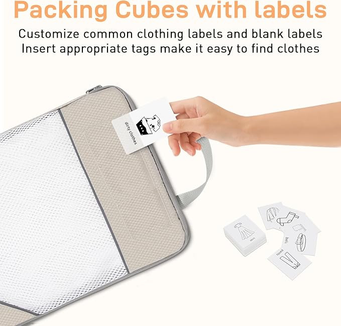 Compression Packing Cubes for Travel 6 Set Expandable Packing Organizers Durable Luggage Bags Organizers for Suitcases Travel Accessories (Beige)