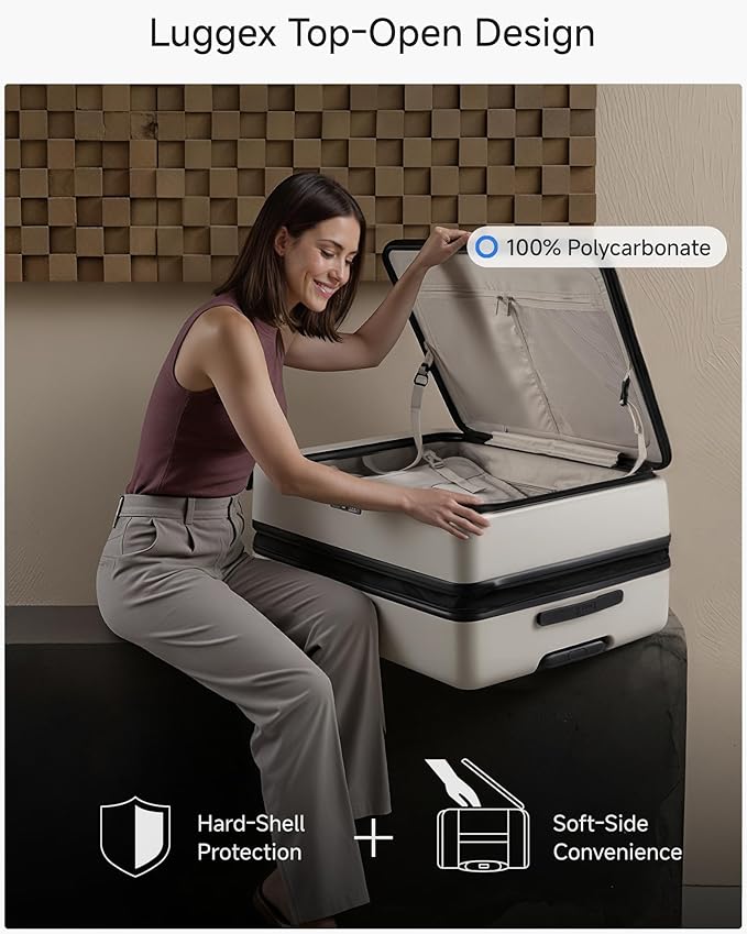 Checked Suitcase with Spinner Wheels, FLO-Core Expandable Polycarbonate Hard Shell Suitcase with TSA Approved Lock(FLO5, Black, 28 Inch, 105L-115L)