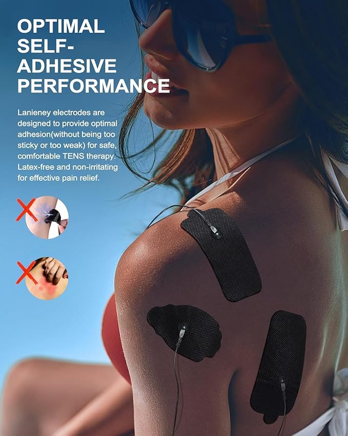 24 Pcs Electrodes Pads for Tens Unit, Reusable Long-Lasting Self-Adhesive Non-Irritating Tens Replacement Patches with Standard 3.5mm Snap-on Connector, Compatible with Belifu, Brilnurse TENS, Black