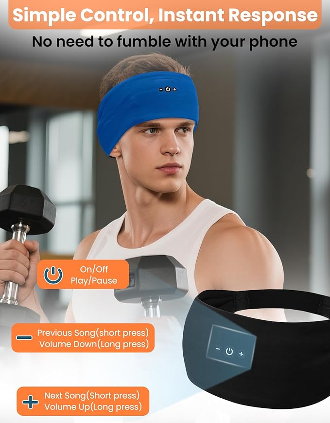 2PCS Sleeping Headphones, Headband Headphones with HD Stereo Speakers, Bluetooth Headband for Sports, Running, Workouts, Yoga, Travel, Gift - Black&Blue