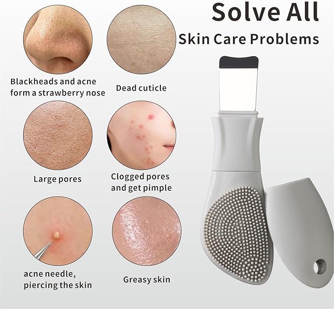 Blackhead Remover Tool,Silicone Face Scrubber, 2 in 1 Nose Scraper for Deep Cleansing,Skin Scrubber Face Spatula, Nose Blackhead Remover, Pore Cleaner Skin Care Tool for Men and Women (Light Gray)