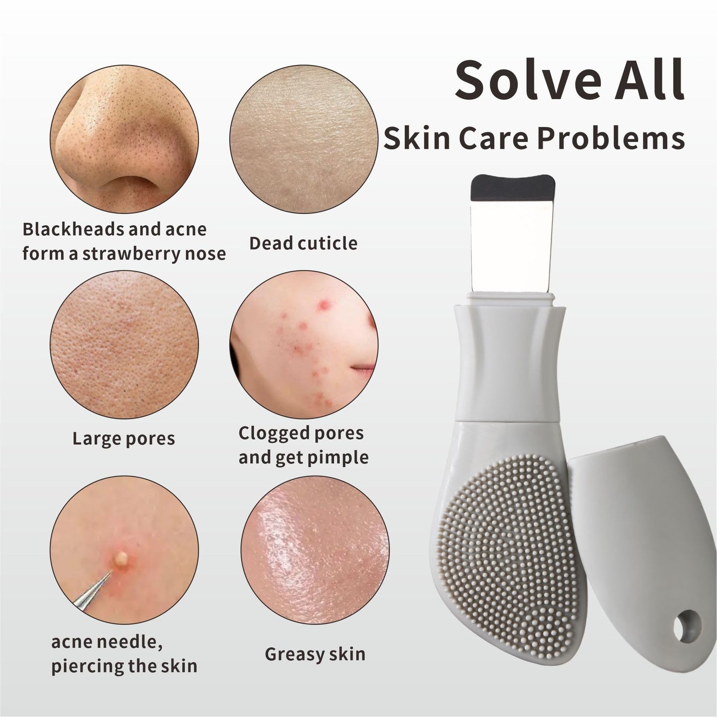 Blackhead Remover Tool,Silicone Face Scrubber, 2 in 1 Nose Scraper for Deep Cleansing,Skin Scrubber Face Spatula, Nose Blackhead Remover, Pore Cleaner Skin Care Tool for Men and Women (Light Gray)