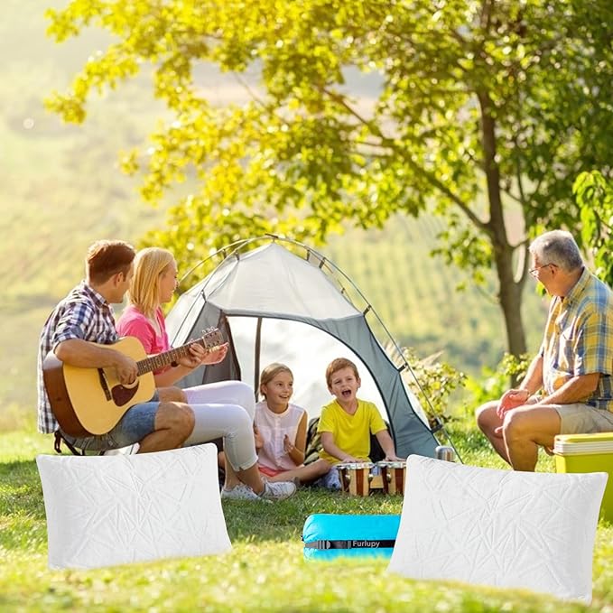 Small Gel Memory Foam Camping Pillow Travel - Contoured Support -Compressible Pillow Ideal for Backpacking, Camping, Travel, Car, Airplane,Office Nap