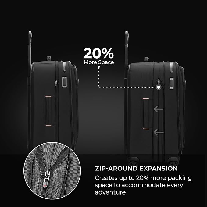 Briggs & Riley 26" Medium Expandable Spinner - Checked Luggage for Travel, Suitcases with Wheels, Softside Rolling Bag for Men & Women - ZDX Collection, Black