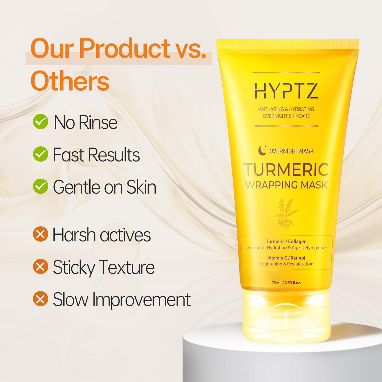 Turmeric Overnight Wrapping Mask, Turmeric and Collagen Peel-Off Facial Mask, Hydrating & Firming Sleeping Mask for Radiant, Elastic Skin, Deep Moisture & Wrinkle Care for Men and Women