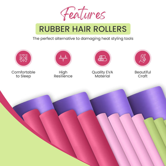 Body Glove Flexi Rods Foam Hair Rollers Medium to Large Size Professional Salon Quality 18 Pcs Rubber Hair Rollers For Medium to Long Hair (Multi-color)