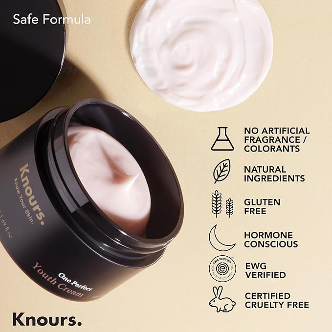 Knours Korean Cycle-Conscious 3 M's One Perfect Youth Cream | Women's Wellness | Niacinamide + Shea Butter | Clean Beauty | Sensitive, Dull, Aging Skin | Vegan | EWG Verified | 50ml/1.69oz