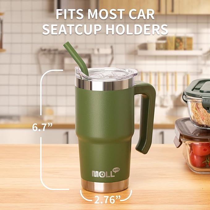 16 oz Tumbler with Handle Reusable Stainless Steel Vacuum Insulated Tumbler Cups with Lid and Straw Travel Coffee Mug for Women(Grass Green)