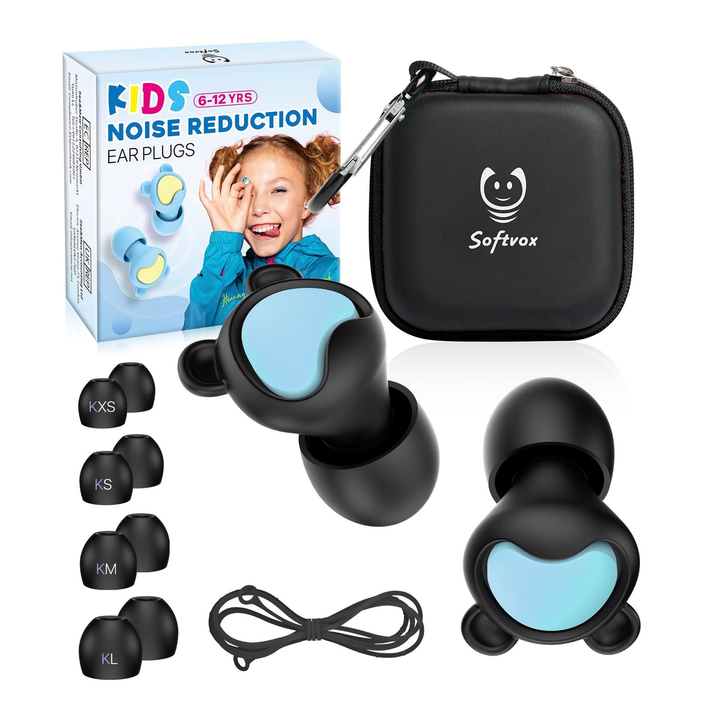 Kids Ear Plugs (6-12 Years) with Lanyard, Kids Ear Protection Reusable Noise Relief Earplugs for Focus, Travel, Concerts, Socializing, Events, Sleep, Anxiety, Stress, Home, School, Playtime - 26 dB