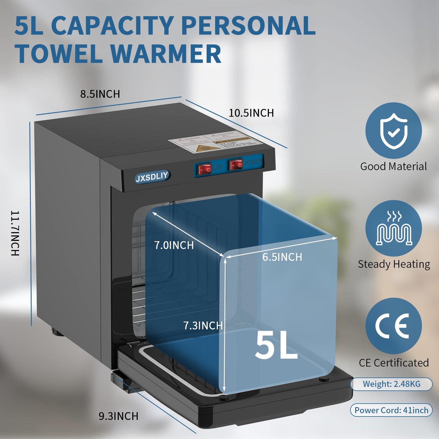 JXSDLIY Mini 5L Small Hot Towel Warmer for Spa Home Salon Esthetician 2-in-1 Personal Hot Towel Cabinet Spa Towel Warmer for Facials, Fast Heating Towel Heater Towel Steamer