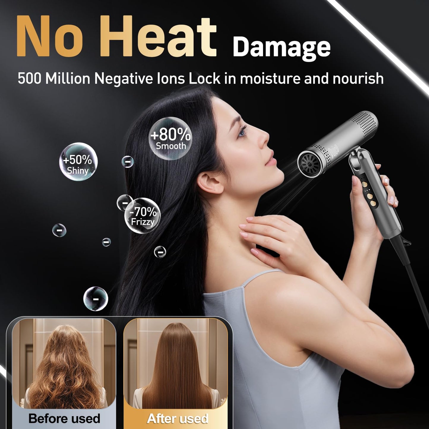 Hair Blow Dryer, QUICO 120-240V Global Dual Voltage Hair Dryers for Women, 5X Faster 120000 RPM BLDC Blow Dryers, 500 Million Negative Ions, High-Speed Mini Hair Dryer, Cold/3 Heating/3 Speed Settings