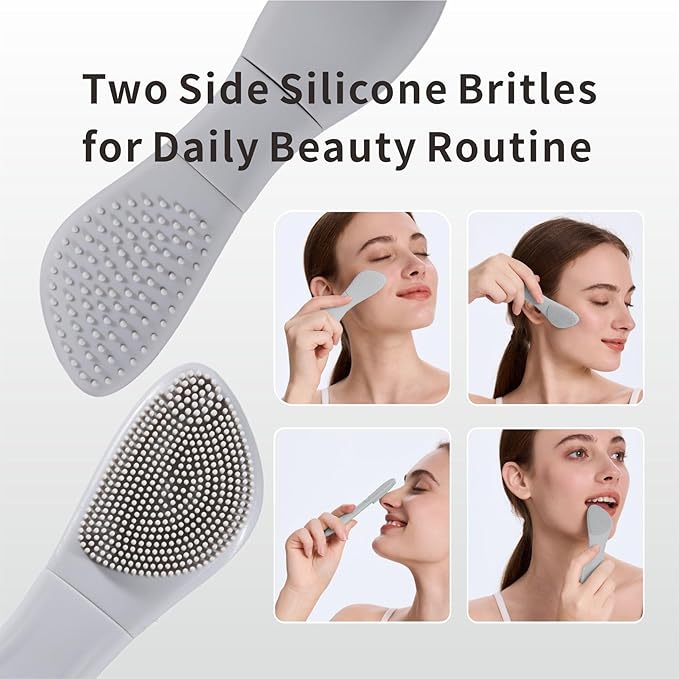 Blackhead Remover Tool,Silicone Face Scrubber, 2 in 1 Nose Scraper for Deep Cleansing,Skin Scrubber Face Spatula, Nose Blackhead Remover, Pore Cleaner Skin Care Tool for Men and Women (Light Gray)