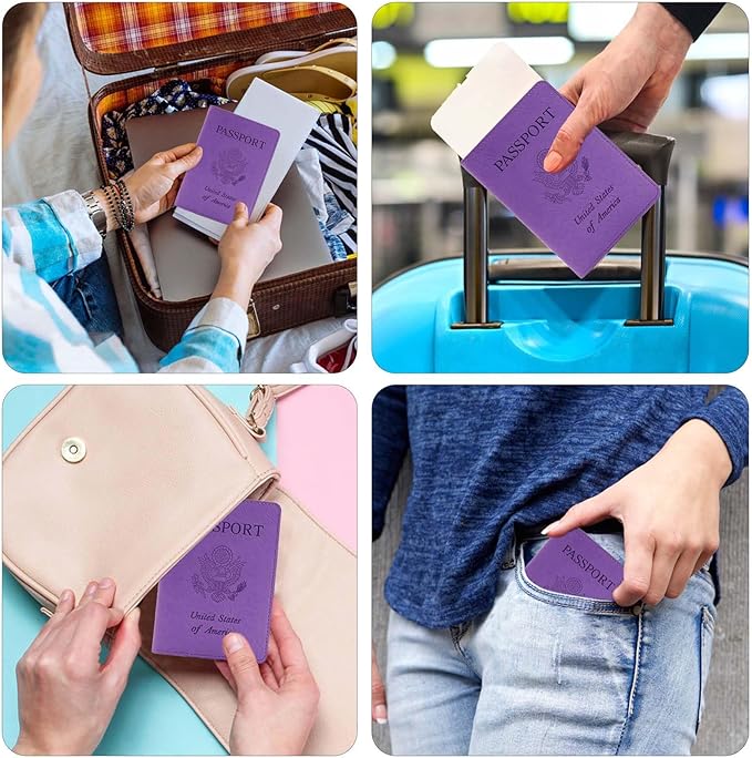 Cnycmy Passport Holder–Slim Travel Organizer for Passport, RFID Blocking,Boarding Pass, Credit Cards | Vegan Leather & Anti-Theft Design (Purple5)