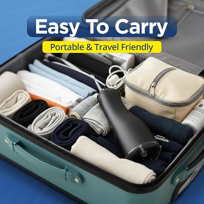 Brezz Water Dental Flosser Pick:Professional for Teeth Cleaning,4 Modes Cordless, Rechargeable IPX 7Waterproof,300ML Large Tank,Electric,Portable Home Travel,5Tips Flossing,Powerful Battery (Black)