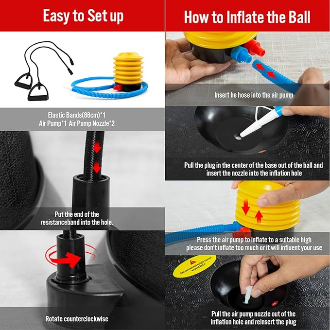 JX FITNESS 58cm Balance Half Ball Trainer, Stability Exercise Yoga Half Ball with Resistance Bands & Pump - Improve Core and Ab Strength with Full Body Home Gym Workouts Or Fitness Training