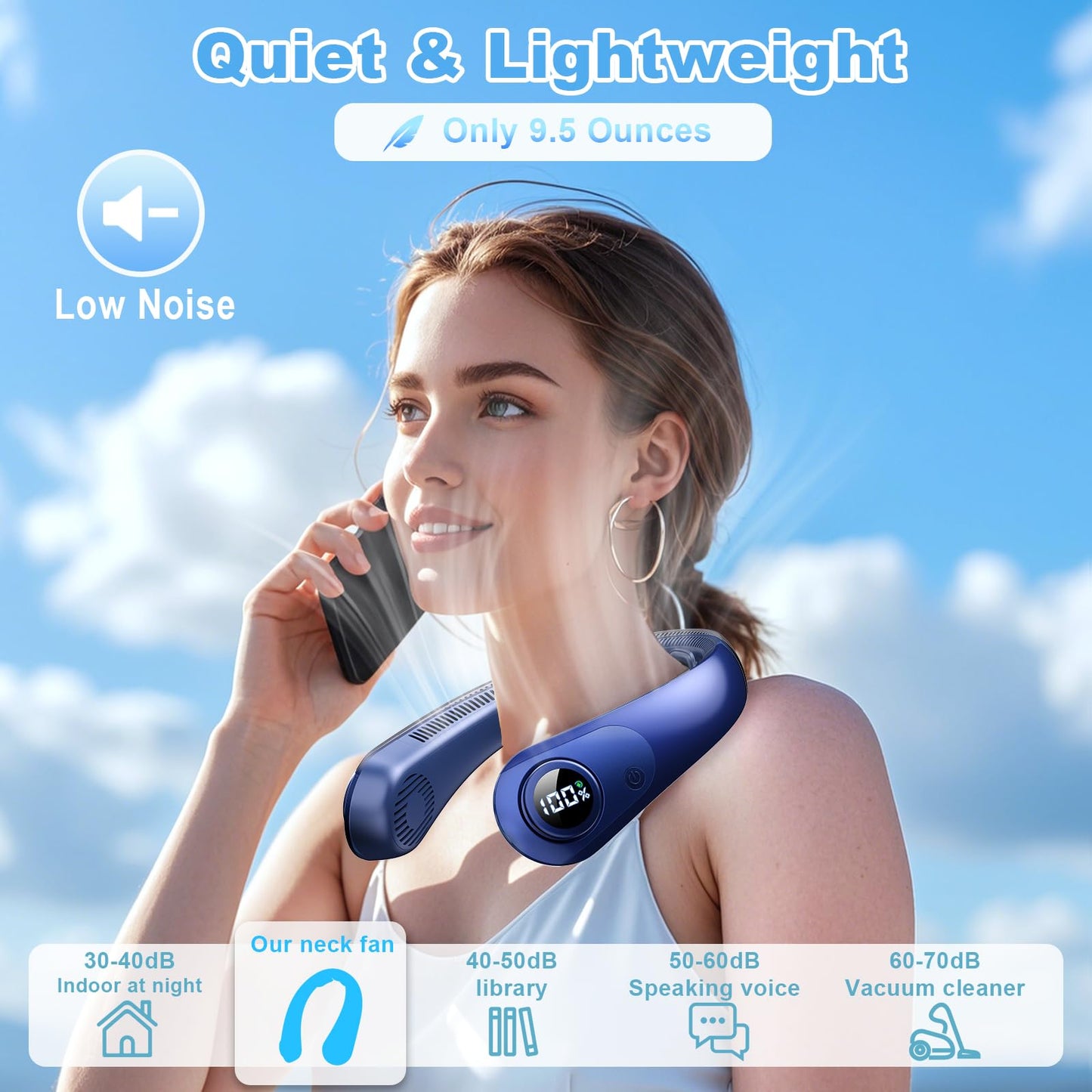 Portable Neck Fan that Blow Cold Air, LED Display, Rechargeable Hands-Free Wearable Cooling Personal Fan, 5 Speed, Neck Support, Bladeless Neck Air Conditioner, Gift for Women/Men, Hot Flashes, Travel