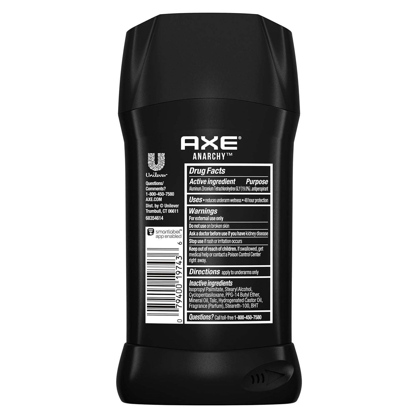 AXE Antiperspirant Stick For Men 48 Hour Sweat and Odor Protection For Long Lasting Freshness, Anarchy Dark Pomegranate And Sandalwood Men's Deodorant 2.7oz 4 Count