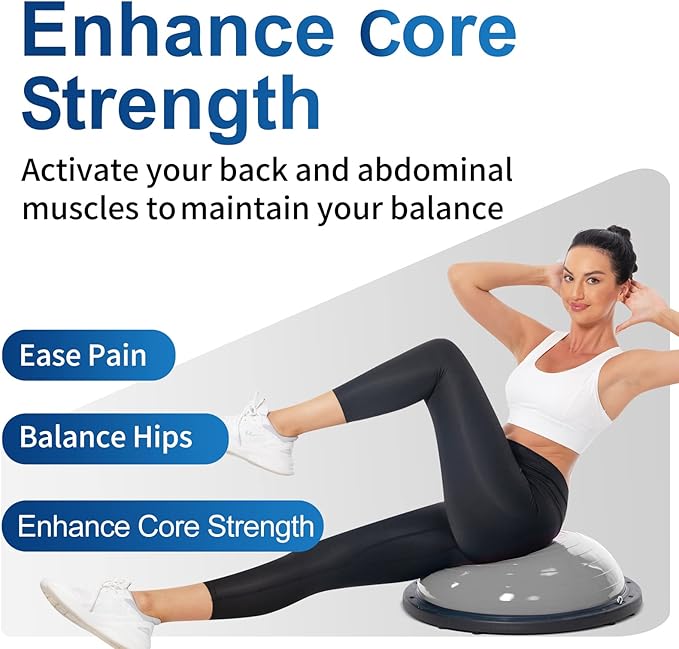 Balance Ball Trainer-Half Ball for Yoga with Resistance Band and Foot Pump, Improve Workout Half Balance Ball,Exercise Balance Ball for Stability Training and Home Gym